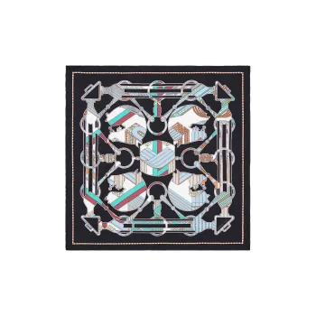 HERMES Silk Scarves Women's Black/Mint Green/Multicolor