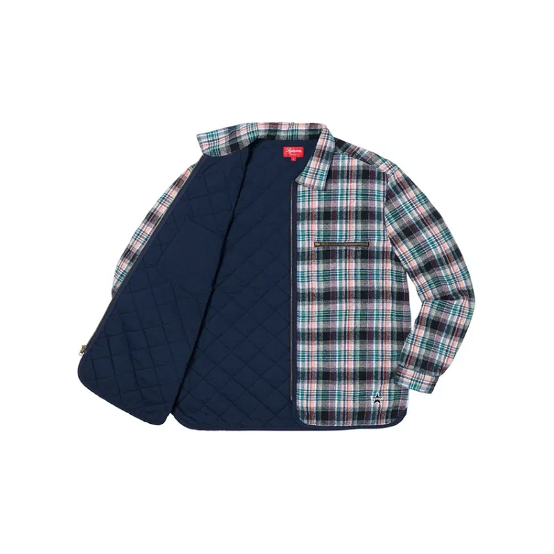 Supreme Quilted Plaid Zip Up Shirt-1