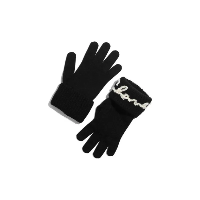 CHANEL Knit Gloves Women's Black-1