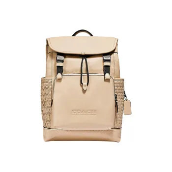 COACH League Cow Leather, Leather Woven Travel Bag Backpack Large Size Men's Beige