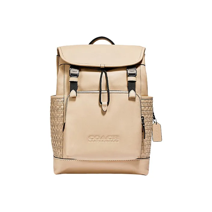 COACH League Cow Leather, Leather Woven Travel Bag Backpack Tubas Men's Beige-0