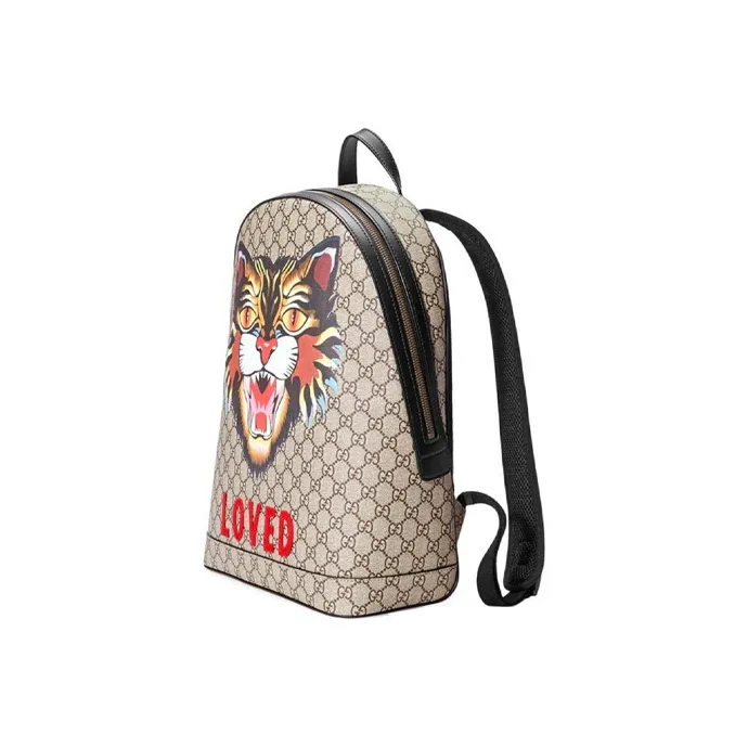 GUCCI Canvas With Leather Backpack Regular Men's Beige-1