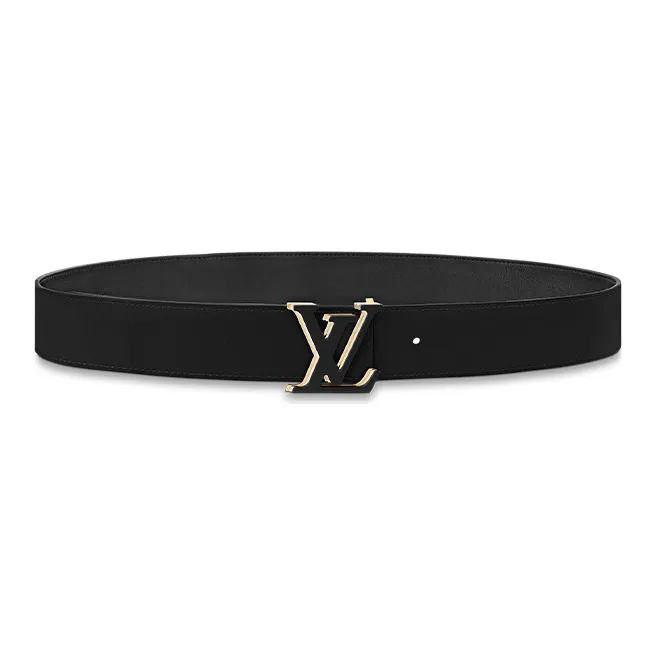 LOUIS VUITTON Cow Leather Leather Belts Men's Black Width: 4cm-2
