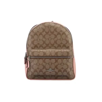 COACH Canvas With Artificial Leather Backpack Medium Size Women's Khaki & Pink