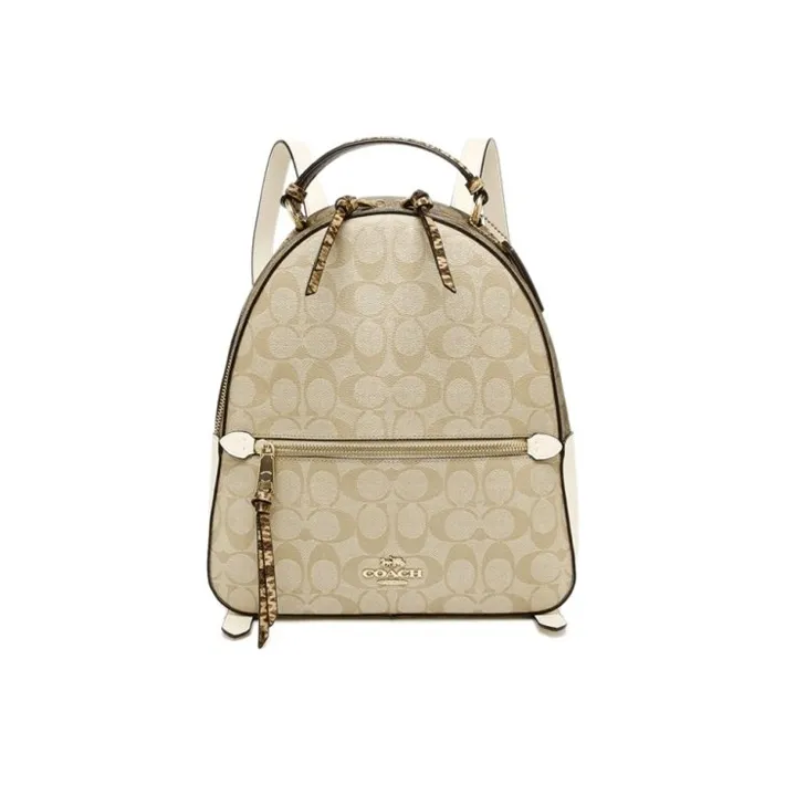 COACH Jordyn Canvas With Leather Backpack Large Size Women's Khaki-0
