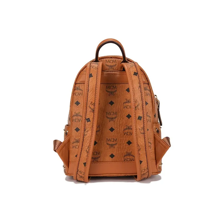 MCM Stark Visetos Artificial Leather Handheld Backpack Mini Unisex Brown Cognac-3
