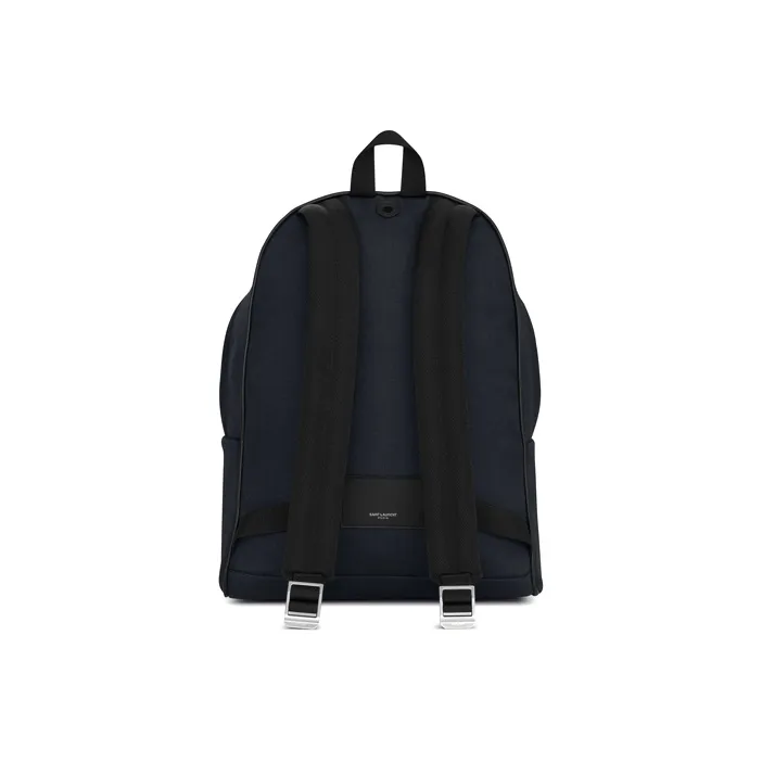 SAINT LAURENT Nylon Canvas Patchwork Leather Backpack Men's Marine Blue/Black-2