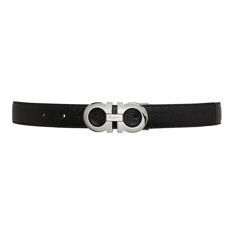 FERRAGAMO Cow Leather Leather Belts Men's Two-Tone Black/Blue Width: 2.5cm-0