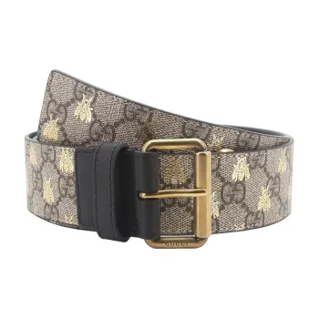 GUCCI Logo Patterned Print Leather Belts Men's Brown Width: 4cm