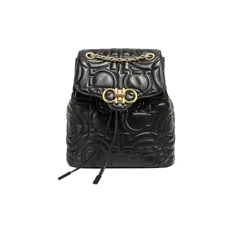 FERRAGAMO GANCINI Cow Leather Backpack Women's Black-0