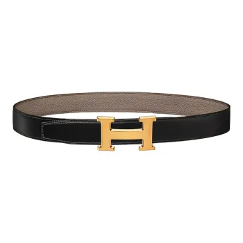 HERMES Togo Calfskin Double Sided Leather Belt Leather Belts Unisex Black/Tin Gray 3.2cm