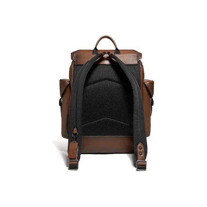 COACH Hitch Cowhide Leather Backpack Large Size Men's Brown-2