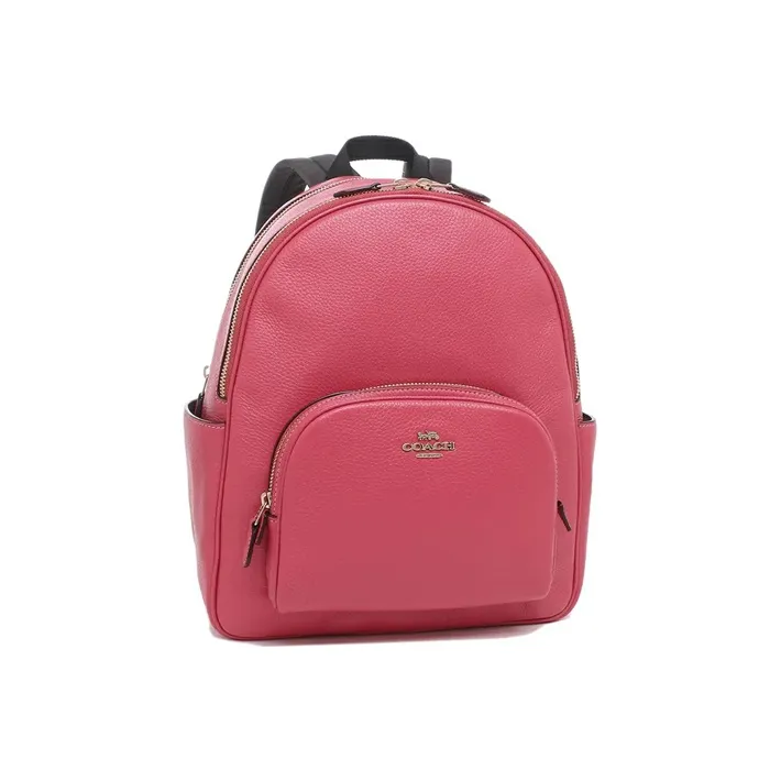 COACH Court Leather Backpack Medium Size Women's Fuchsia-2