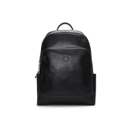 ELLE HOMME Genuine Leather Laptop Backpack Unisex Solid Color