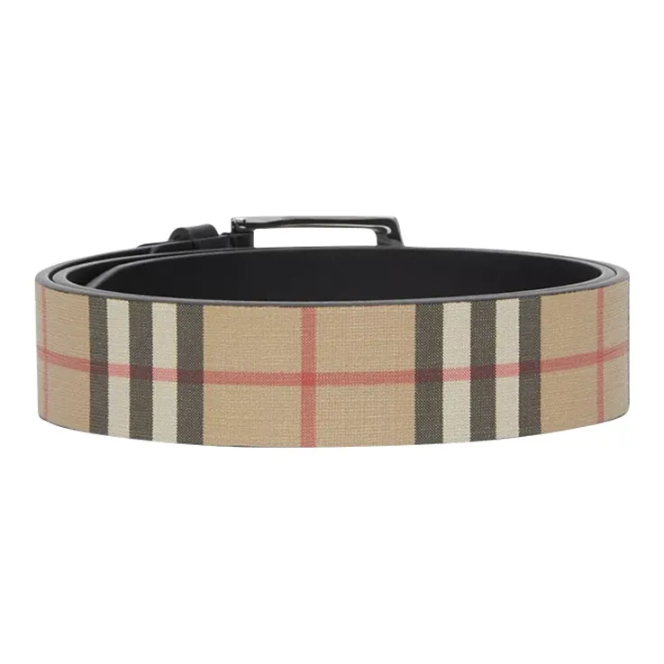 Burberry Vintage Plaid Eco Friendly Canvas With Leather Pin Buckle Leather Belts Unisex Archive Beige Width 3.5cm-1