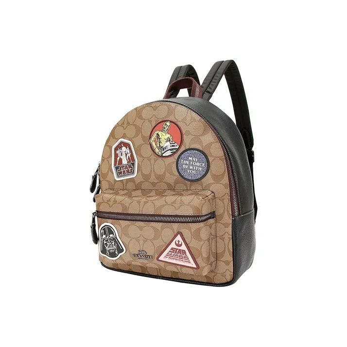 COACH Star Wars Collaboration Charlie Canvas With Leather Backpack Tubas Women's Khaki Brown-1