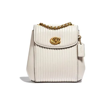 COACH Parker Leather One Shoulder Crossbody Backpack Small Size Women's White