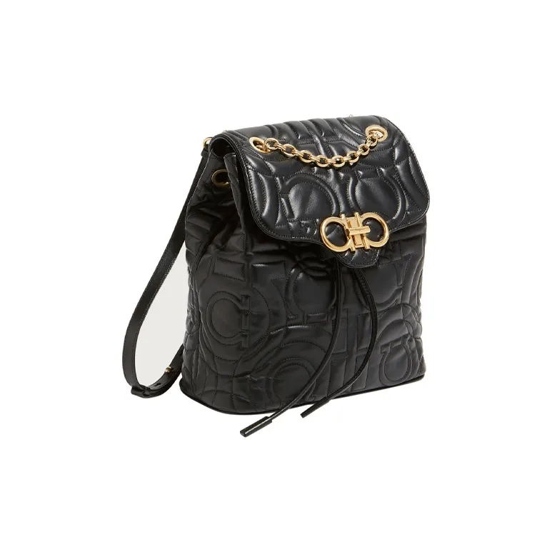 FERRAGAMO GANCINI Cow Leather Backpack Women's Black-1