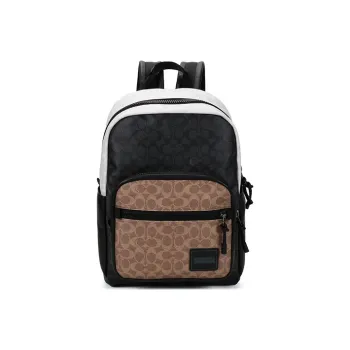 COACH Pacer Leather Canvas Backpack Large Size Men's Black Brown
