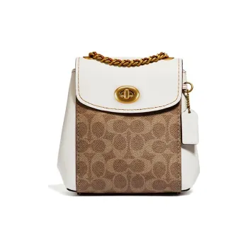 COACH Parker Leather Backpack Mini Women's White/Deep Khaki