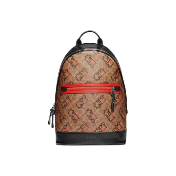 COACH Barrow Cow Leather Backpack Small Size Women's Orange/Black Mix