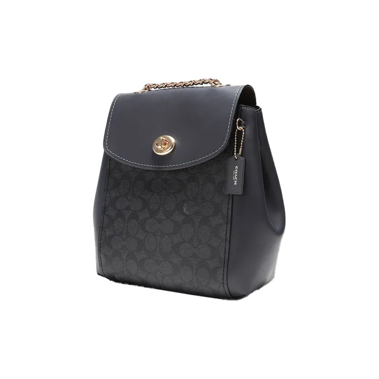 COACH Parker Coated Canvas With Leather Backpacks Backpack Small Size Women's Midnight Blue With Monogram-1