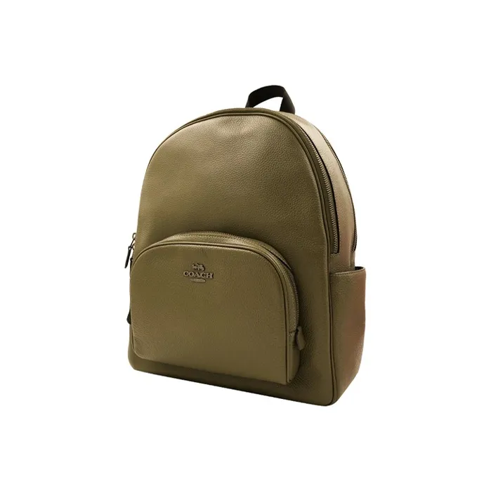 COACH Court Leather Large Capacity Backpack Large Size Unisex Olive Green-1