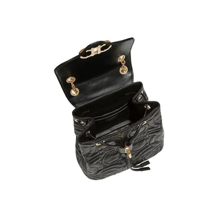 FERRAGAMO GANCINI Cow Leather Backpack Women's Black-3