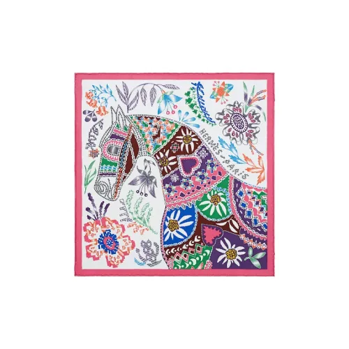 HERMES Silk Scarves Women's Pink/White/Multicolor