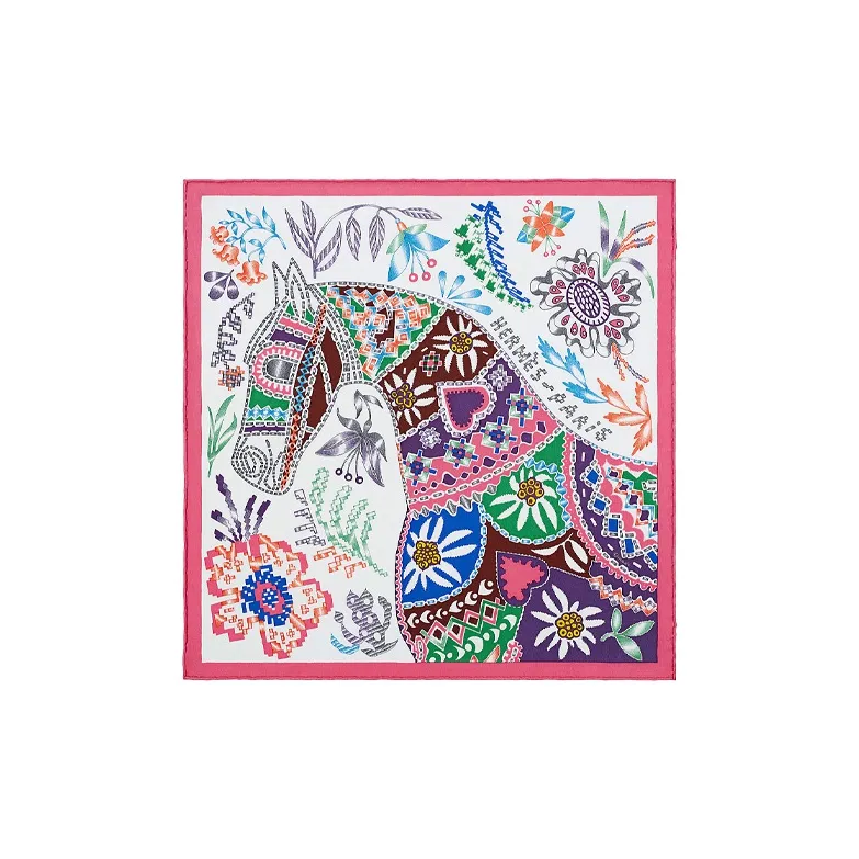 HERMES Silk Scarves Women's Pink/White/Multicolor-0