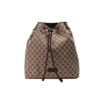 GUCCI Men Monogram Drawstring Bucket Bag Backpack Brown