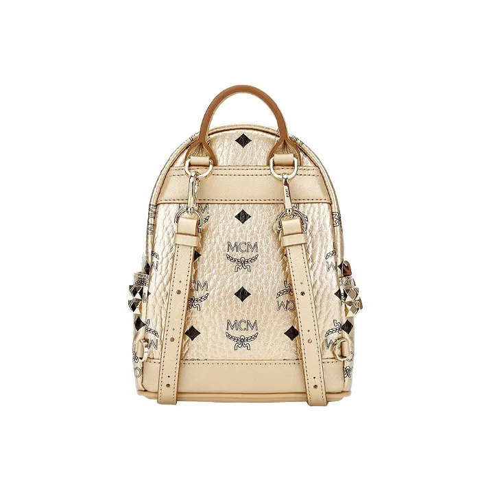 MCM Stark Visetos PVC Polyvinyl Chloride Backpack Extra Mini Women's Gold-2