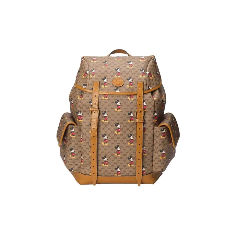 GUCCI Canvas With Leather Backpack Medium Size Unisex Ebony/Brown-0