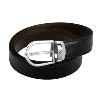 MONTBLANC Leather Belts Men's Black Brown Width 3cm