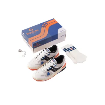 Saucony Cross 90 Anti Slip Wear Resistant Low Top Skateboard Shoes Unisex White Black Orange Year One Box