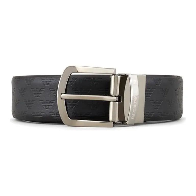 EMPORIO ARMANI Reversible Leather Belt With All over Monogram-0