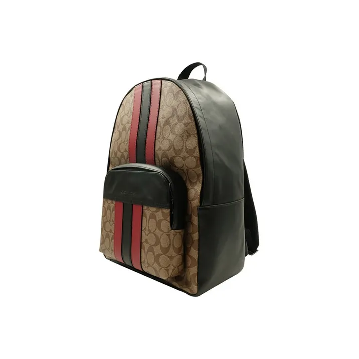 COACH Houston Leather Backpack Men's Khaki & Black Red-1