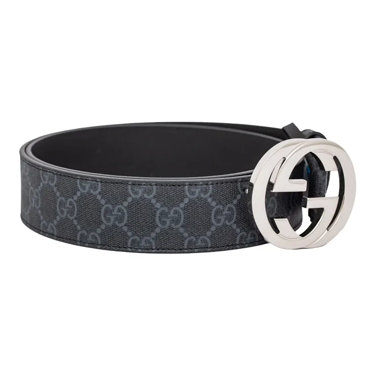 GUCCI GG Supreme Black And Grey Belt With G Buckle-2