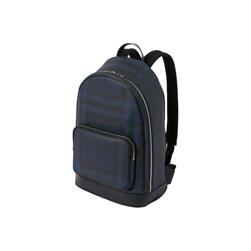 Burberry London Plaid With Leather Backpack Men's Marine Blue/Black-1