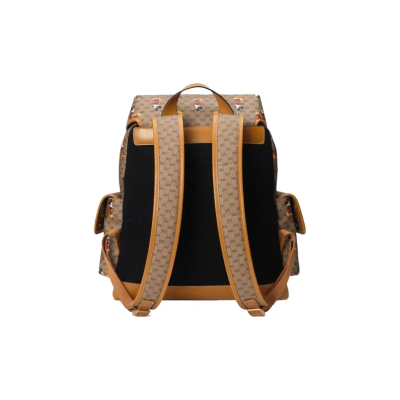 GUCCI Canvas With Leather Backpack Medium Size Unisex Ebony/Brown-1