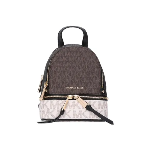 MICHAEL KORS Rhea Zip Leather Backpack Medium Size Women's Brown Multicolor