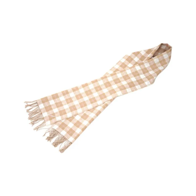 COACH Wool Knit Scarves Unisex Khaki Plaid-3