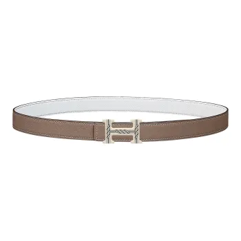 HERMES H Email Quadrige Silver Buckle Epsom Calfskin Double-Sided Belt Belt Women's Elephant Gray/White Width: 2.4cm