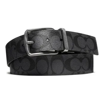 COACH PVC Leather Belts Men's Charcoal Gray Width  3.8cm