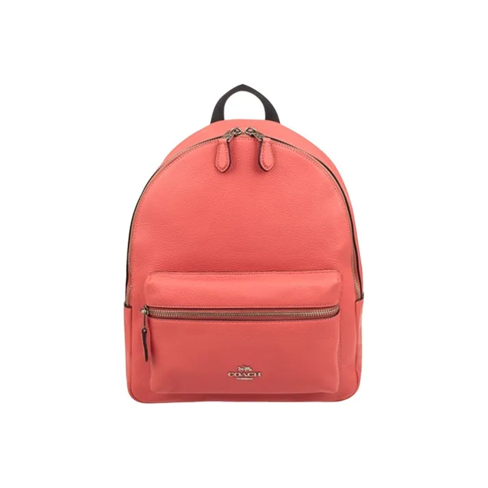 COACH Charlie Cow Leather Backpack Medium Size Women's Coral-0