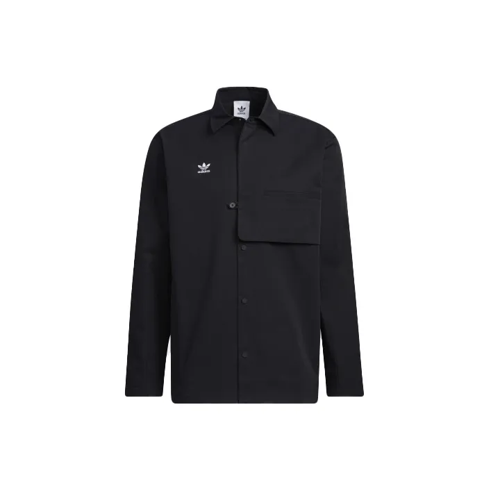 adidas originals Solid Color Buckle Lapel Long Sleeves Shirt Black-1