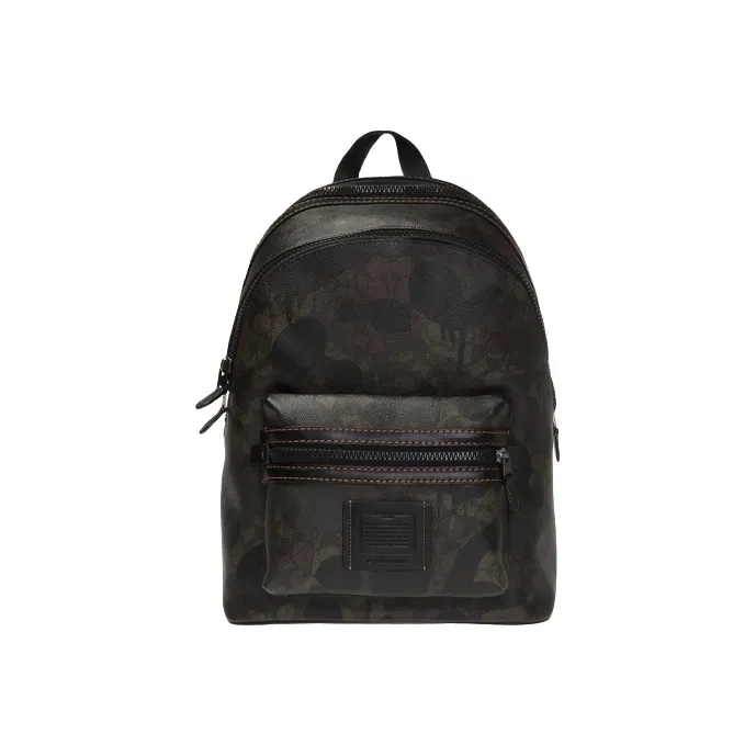 COACH Academy Leather PVC Backpack Large Size Men's Camouflage Brown Mixed Color-0
