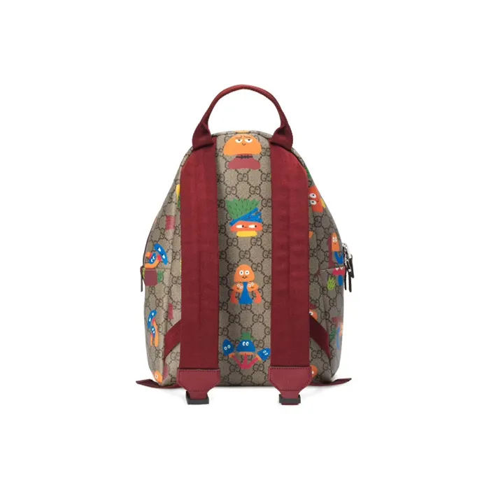 GUCCI Canvas With Leather Backpack Kids' Ebony & Burgundy-3