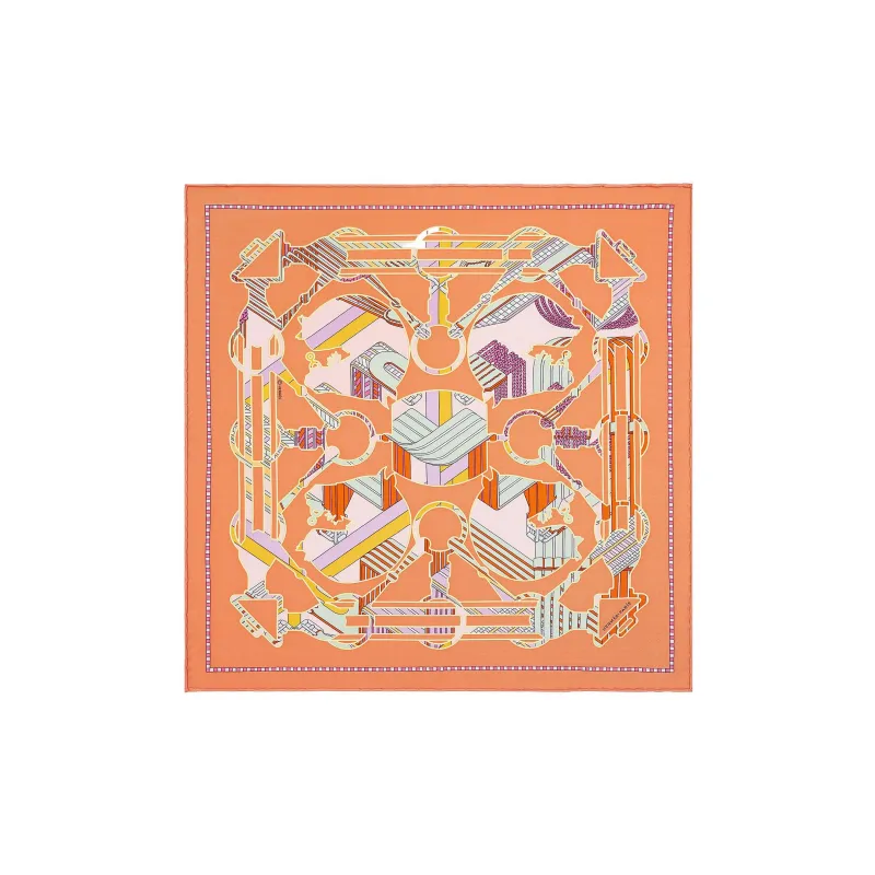 HERMES Silk Scarves Women's Apricot Yellow/Aqua Green-0