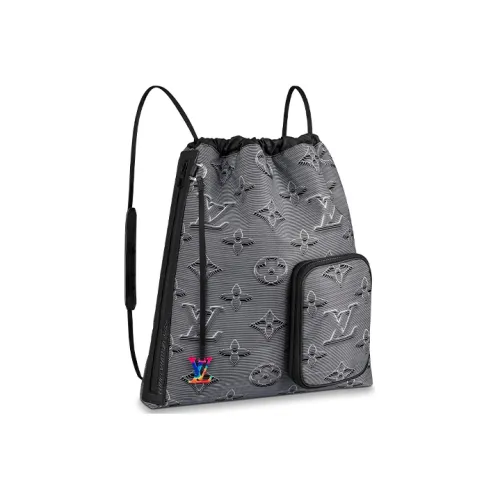 LOUIS VUITTON Drawstring Backpack Monogram 3D Gray/Black